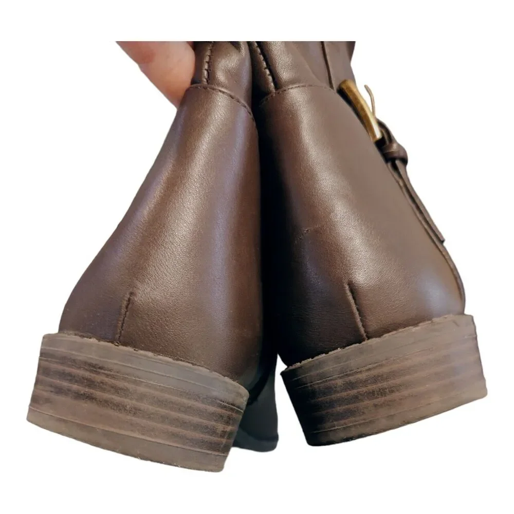 GH Bass Women's Riding Tall Boots Josie brown Faux Leather Stretch size 7M